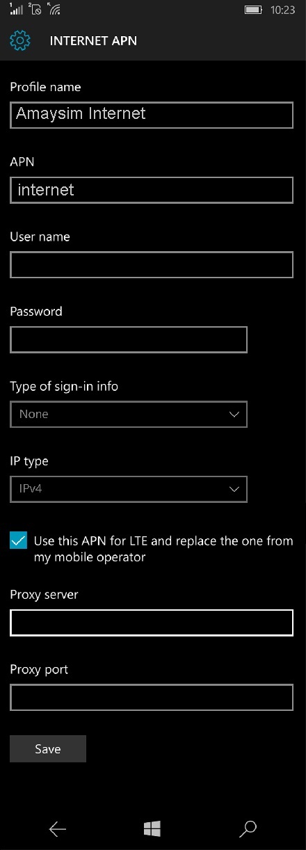 Amaysim APN Settings for Windows Phone