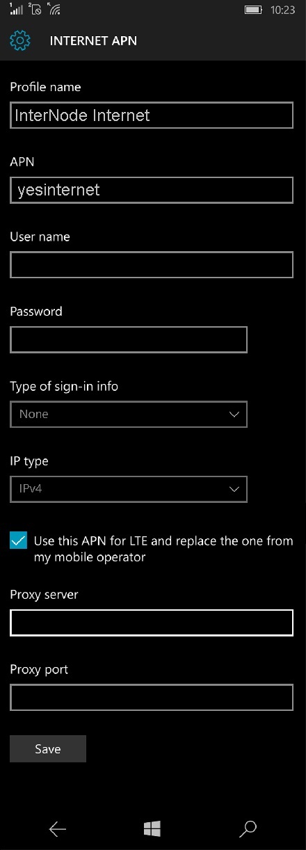 InterNode APN Settings for Windows Phone