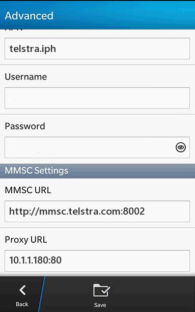 Telstra MMS APN Settings for Blackberry