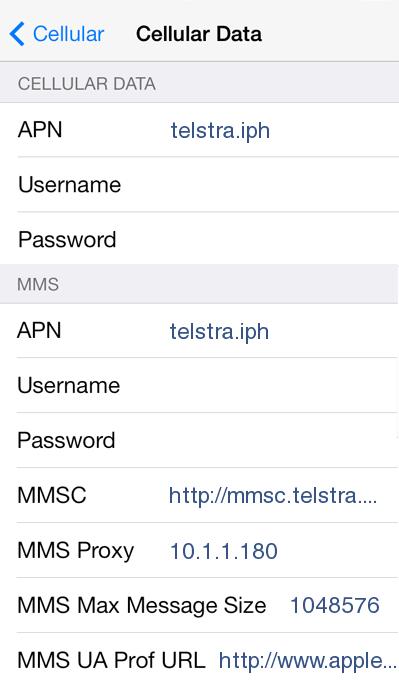 Telstra 4G Internet and MMS APN Settings for iPhone 5 4S 6 6S Plus