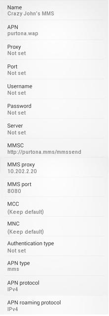 Crazy John's MMS APN Settings for Android HTC