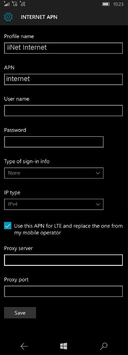 iiNet APN Settings for Windows Phone