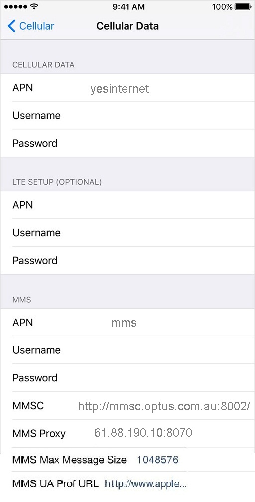 Apex Telecom APN Settings for iPhone