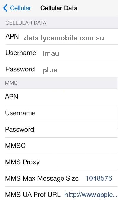 Lycamobile AU APN Settings for iPhone