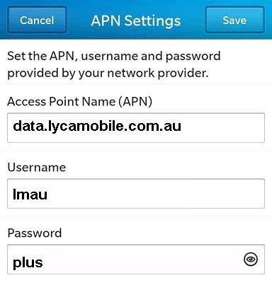 Lycamobile AU Blackberry APN