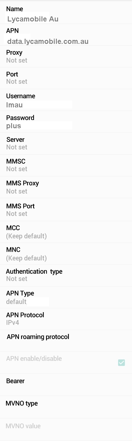Lycamobile Au APN Settings for Android
