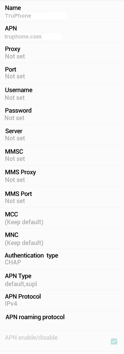 TruPhone APN Settings for Android