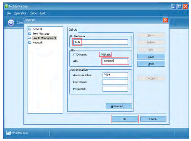 ACN APN Settings