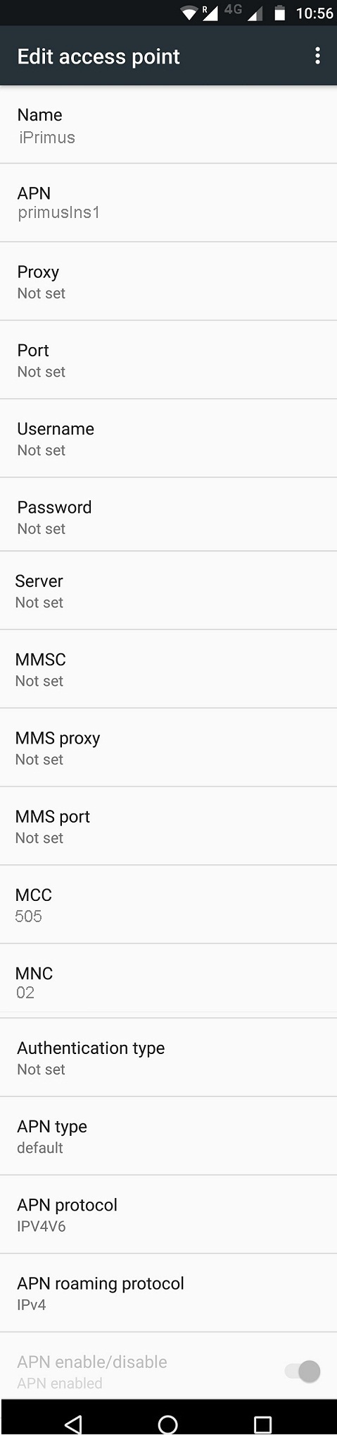 iPrimus APN Settings