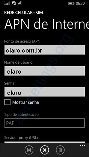 APN Claro Brasil no Windows Phone