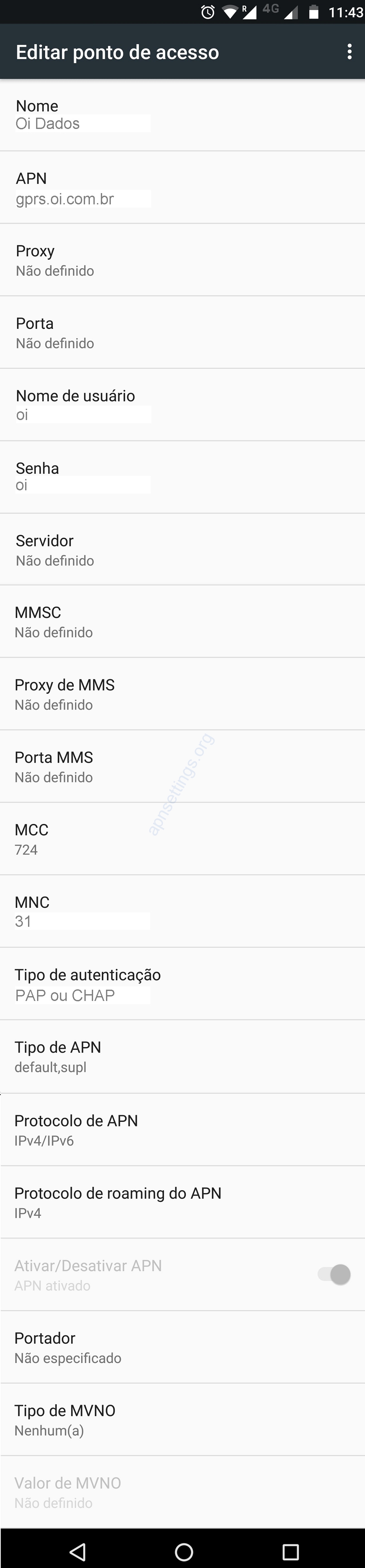 Configurar APN OI 4G no Android