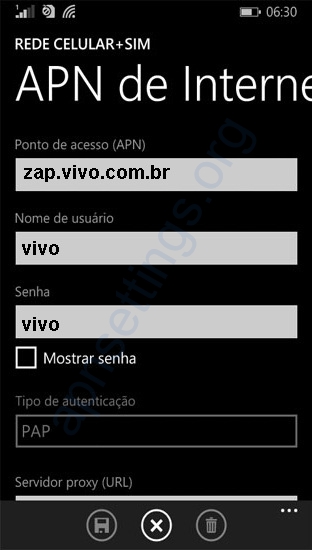 Configurar APN Vivo no Windows Phone