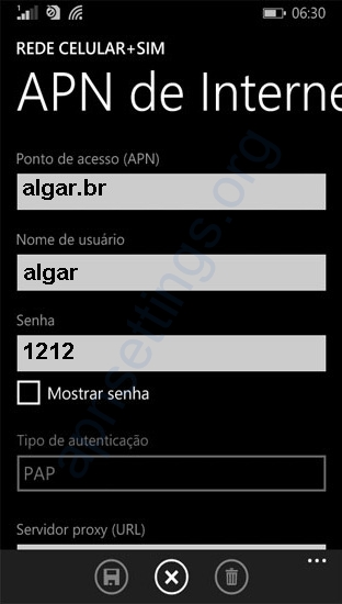 Configurar Internet Algar Telecom no Windows Phone