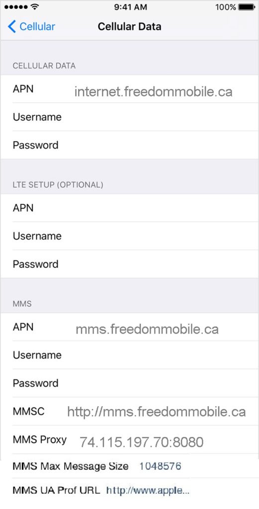 Freedom Mobile APN Settings for iPhone 2024 5G 4G LTE APN Canada