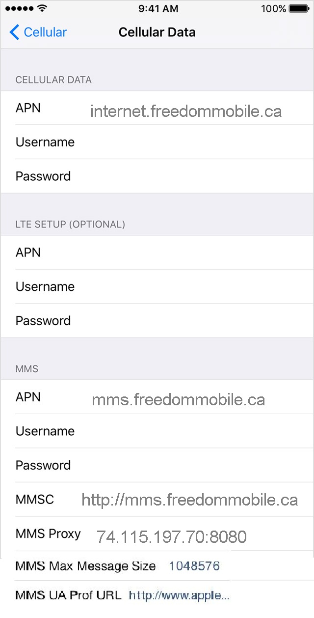 Freedom Mobile APN Settings for iPhone