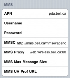 Bell Mobility mms APN Settings for iPhone