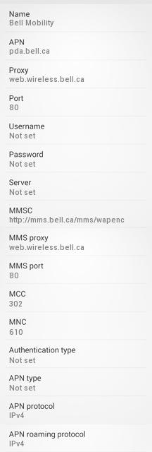 Bell LTE Internet and MMS APN Settings for Android HTC Samsung Galaxy S3 S4 S5 S6 Nexus Optima Canada