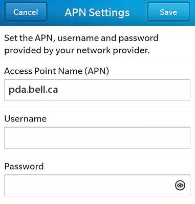 Bell Canada APN Settings for Blackberry z10 q10 990