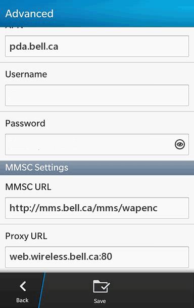 Bell Canada MMS Settings for Blackberry z10 q10 990