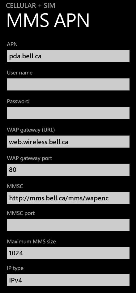 Bell mms Settings for Windows phone Lumia 920 535