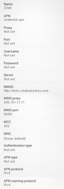 Chatr Internet and MMS Settings for Android Samsung Galaxy S3 S4 HTC
