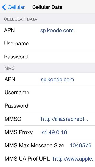Koodo LTE APN Settings for iPhone 5 6S 6 4 3GS iPad