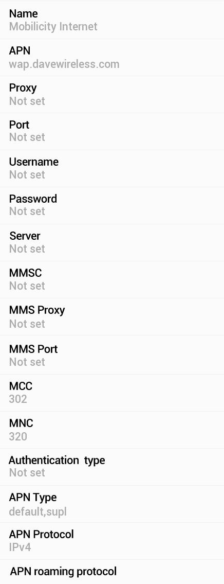 Mobilicity APN Settings for Android Samsung Galaxy S6 S4 S3 HTC One Sony Xperia Nexus