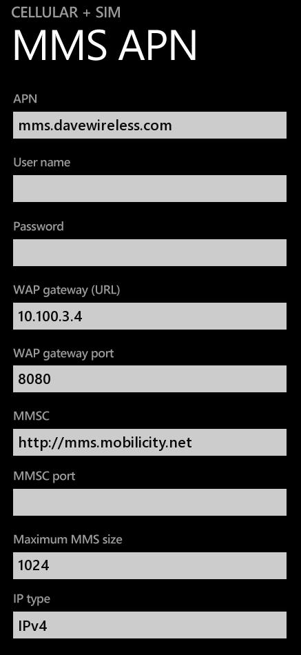 Mobilicity MMS Settings for Windows Phone Lumia 1020 920 535