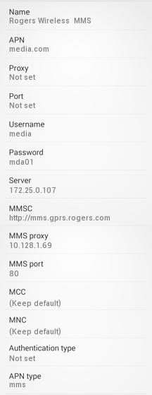 Rogers MMS APN Settings for Android