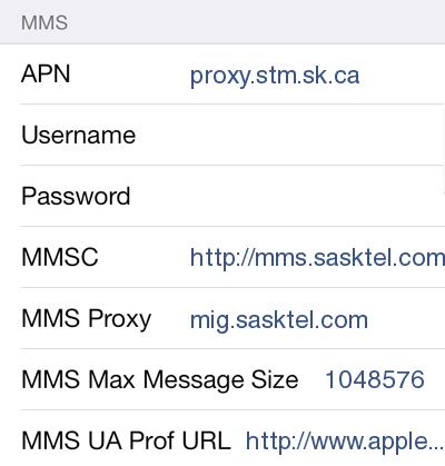 SaskTel internet and mms APN Settings for iPhone 4 5 6S iPad