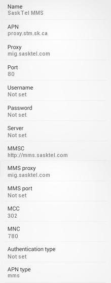 SaskTel MMS Settings for Android HTC Samsung Galaxy Nexus Xperia