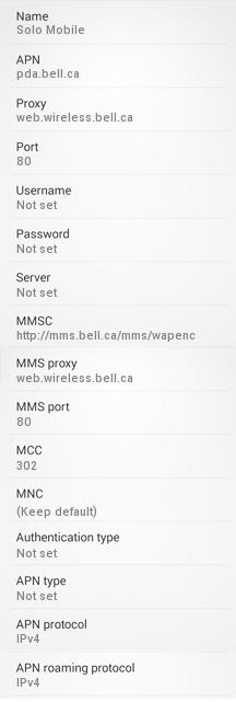 Solo Mobile Internet Settings for Android Samsung Galaxy S4 HTC Nexus