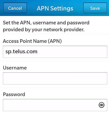 Telus APN Settings for Blackberry 10 9900 9700 Bold Classic