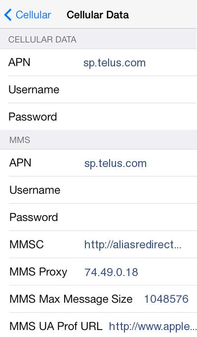 Telus APN Settings for iPhone 6S 6 5 4S 4 iPad