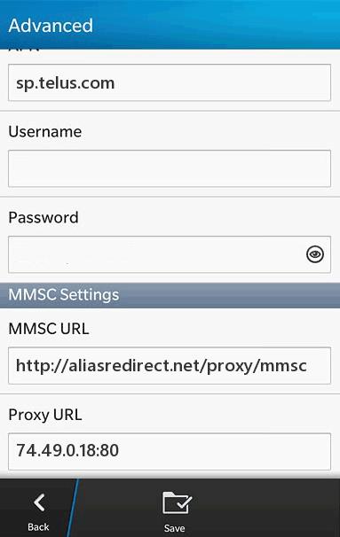 Telus MMS Settings for Blackberry