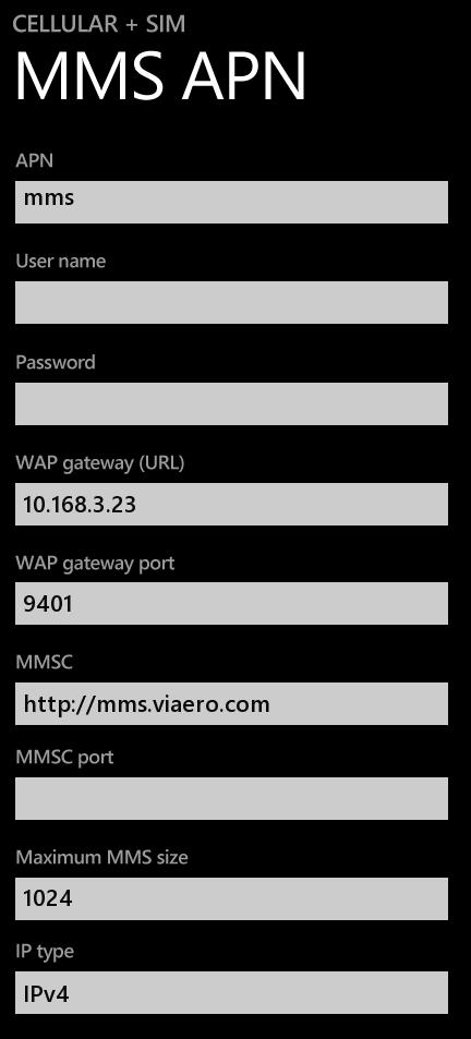 Viaero Wireless APN settings for Windows Phone Lumia