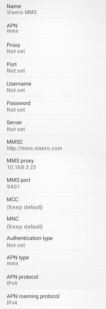 Viaero Wireless Canada MMS settings Android HTC Samsung Galaxy