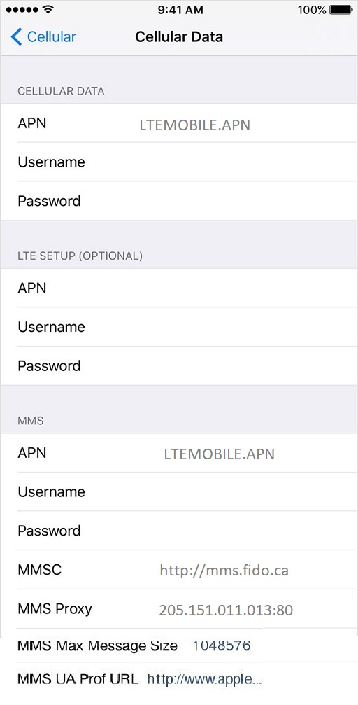 Fido LTE APN Settings For iPhone