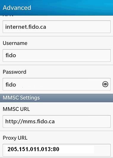 Fido MMS Settings For Blackberry z10