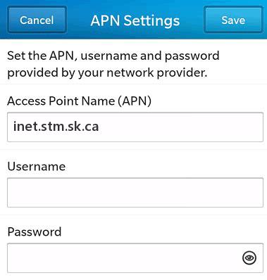 SaskTel LTE APN Settings for Blackberry