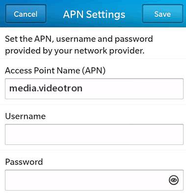 Videotron 4G APN Settings for Blackberry