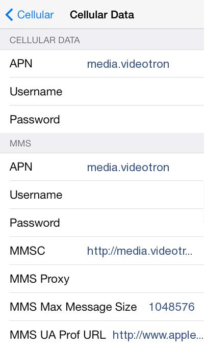 Videotron 4G LTE APN Settings for iPhone