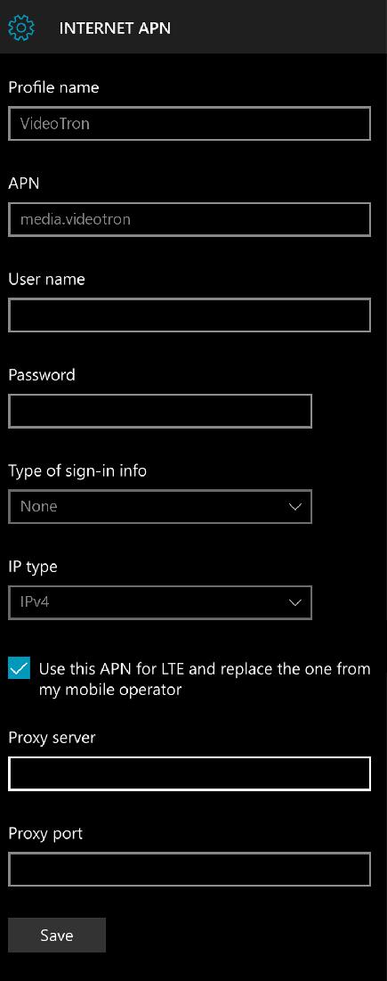 Videotron APN Settings for Windows Phone 10