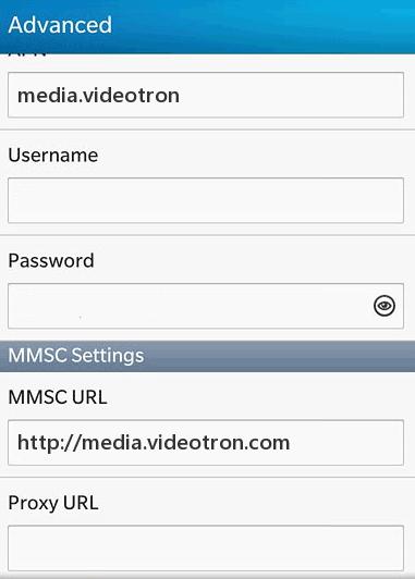 Videotron MMS Settings for Blackberry