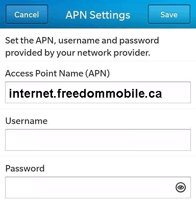 Freedom Mobile APN Settings for Blackberry