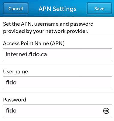 Fido APN Settings For Blackberry z10