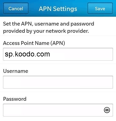 Koodo Blackberry APN Settings