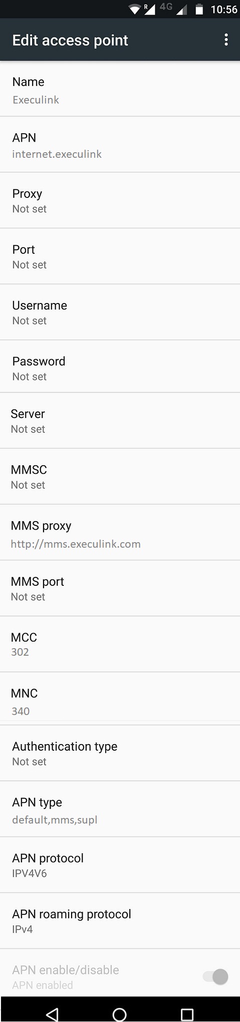 Execulink APN Settings