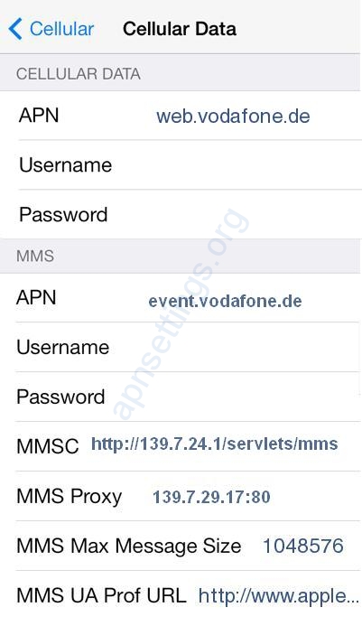 Vodafone Internet MMS APN Einstellungen für iPhone