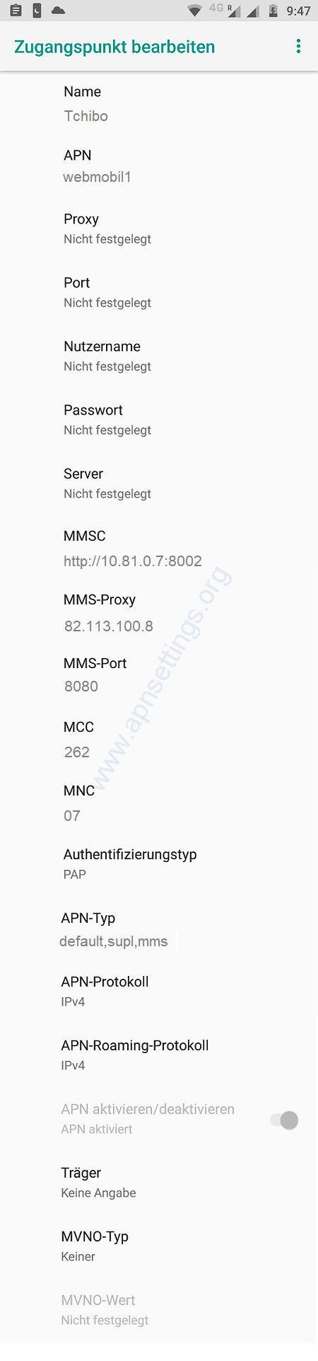Tchibo APN Einstellungen für Android